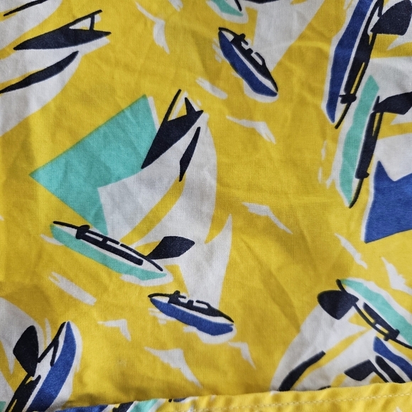 J. Crew Flex Washed Casual Yellow & Blue Button Down Sailboat Shirt Slim Sz LG - Picture 2 of 6